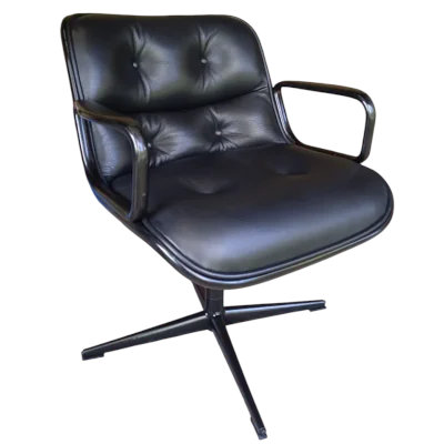 Fauteuil Knoll Pollock full black, cuir noir neuf
